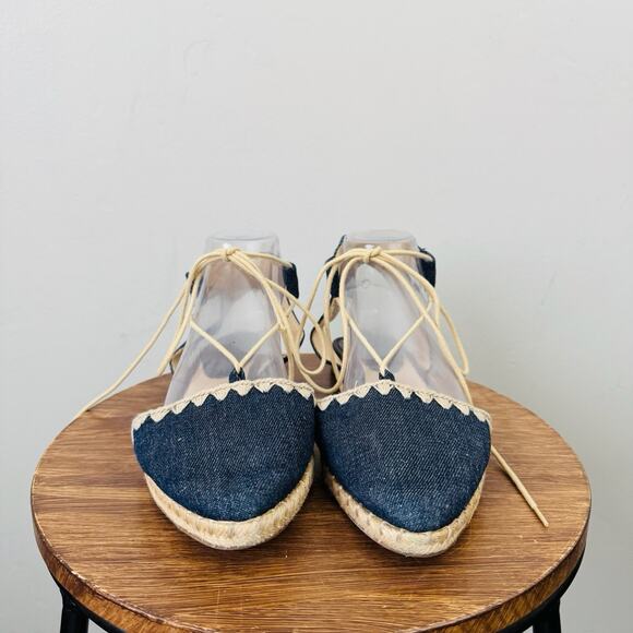 Nine West Navy Blue Canvas Unah Toe Sandals Women’s Size 9.5 - Picture 2 of 10